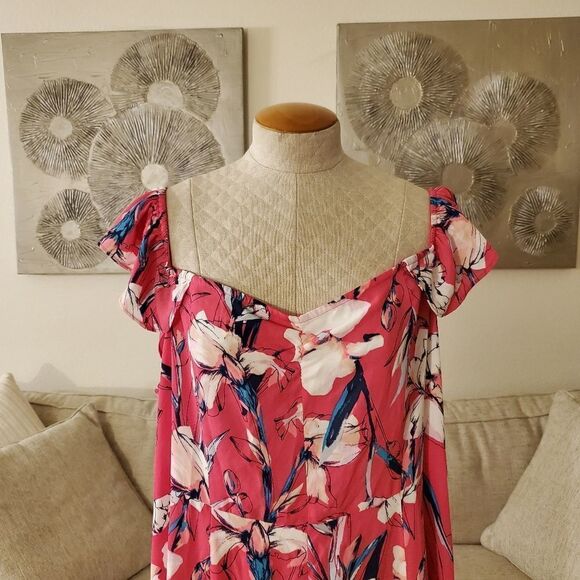 Leith Floral Flounce Detail Dress in Pink Magenta Inked Iris - NEW - Picture 5 of 13